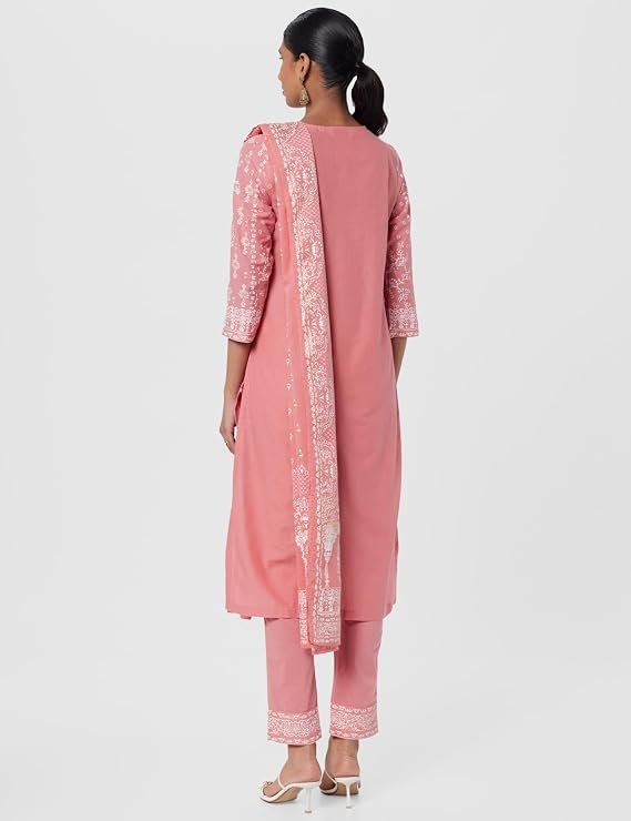 Cotton Straight Kurta Pants Suit Set - Image 3