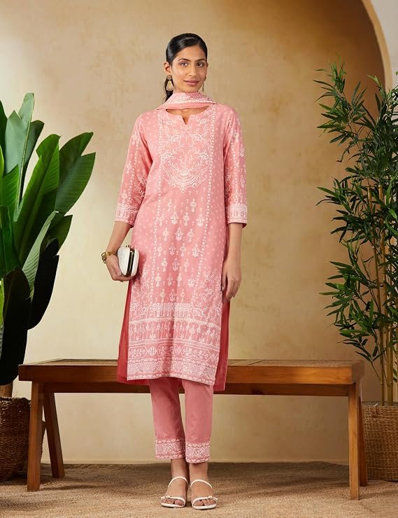 Cotton Straight Kurta Pants Suit Set - Image 2